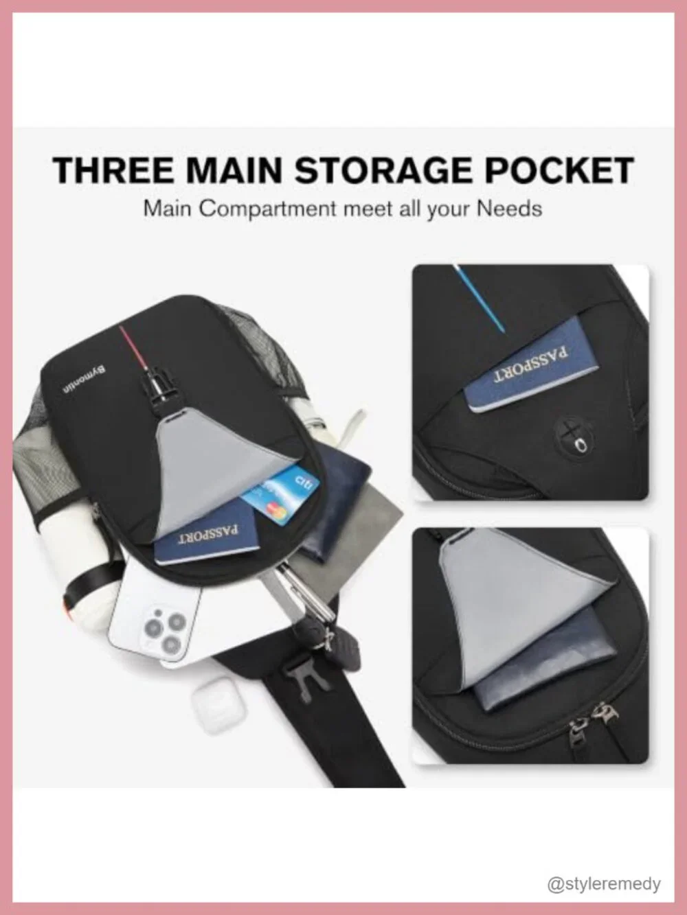 Crossbody Sling Backpack with Touch Screen Phone Pocket, Chest Bag for